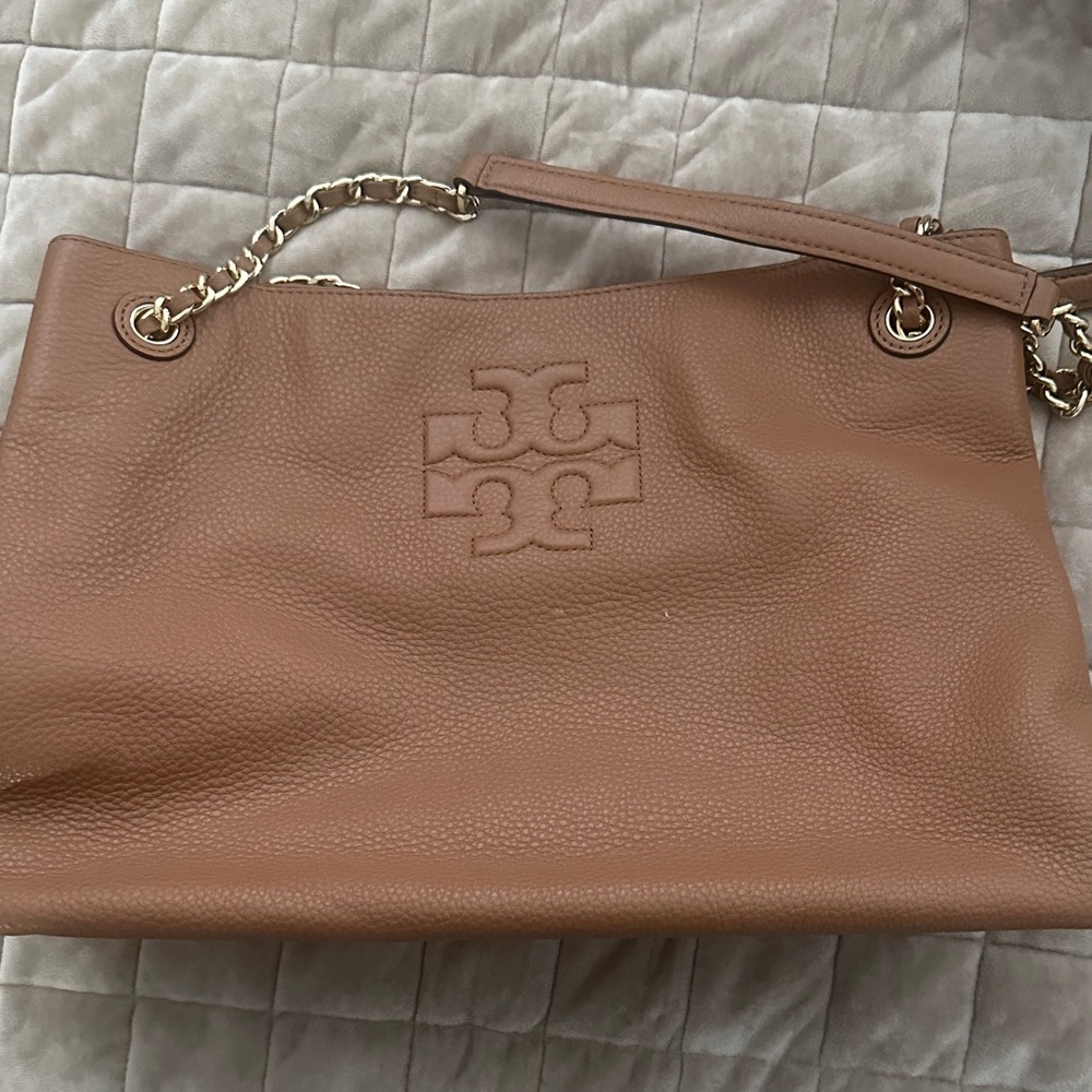 Tory Burch Brown Leather Shoulder Bag with Chain Strap